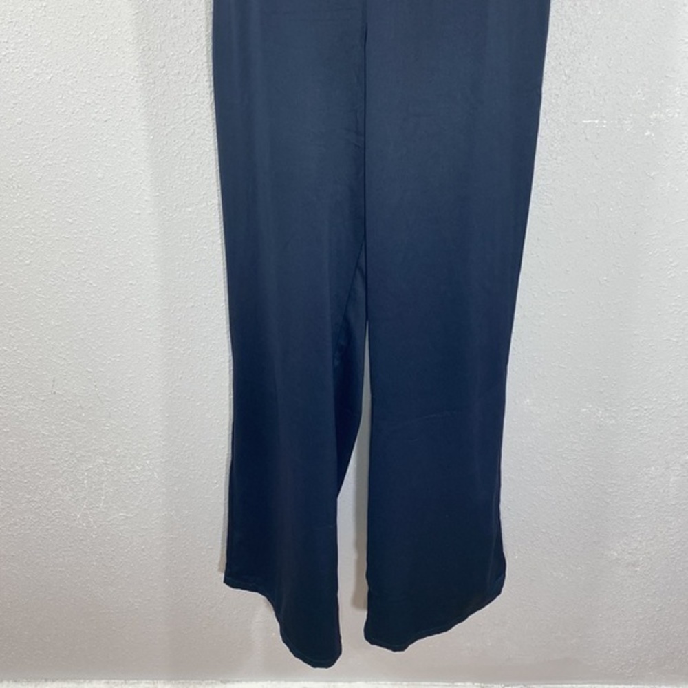 NWT Sugar+Lips Deep Navy Satin Cross Back Cutout Side Wide Leg Jumpsuit Small S - Picture 3 of 10